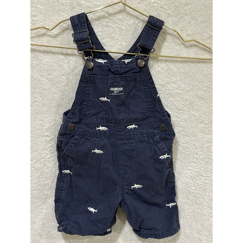 OshKosh B'Gosh Overall Shorts Navy Blue W/Shark‎ Pattern Size 24 Months Vestbak
